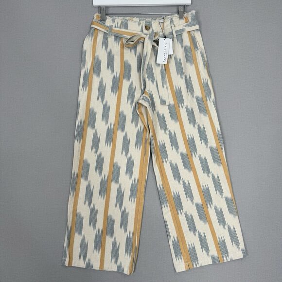 Current Air Womens Pants Small Beige Aztec Paper Bag Wide Leg Crop Boho Hippie - Picture 1 of 14